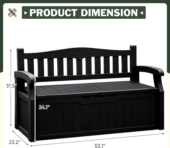 Flamaker 80 Gallon Storage Bench Outdoor Indoor, Durable All-Weather Seating with Hidden Storage, Lockable Deck Box for Garden, Patio, Poolside (Black)