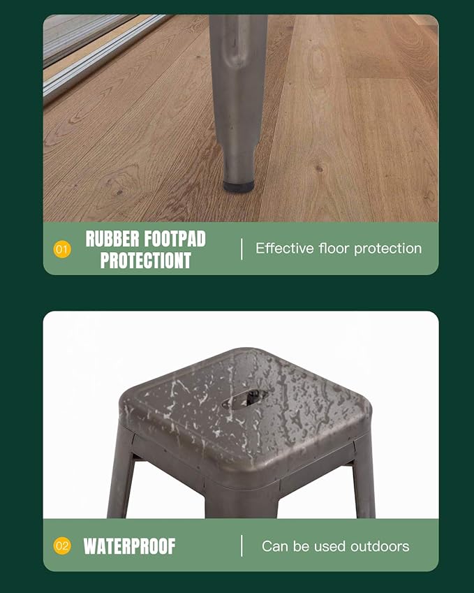 FDW Metal Bar Stools Set of 4 Counter Height Bar Stools 24 Inches Industrial Bar Chairs Patio Stool Stackable Backless Stool Indoor Outdoor Metal Kitchen Stools Bar Chairs (Bronze, 30")