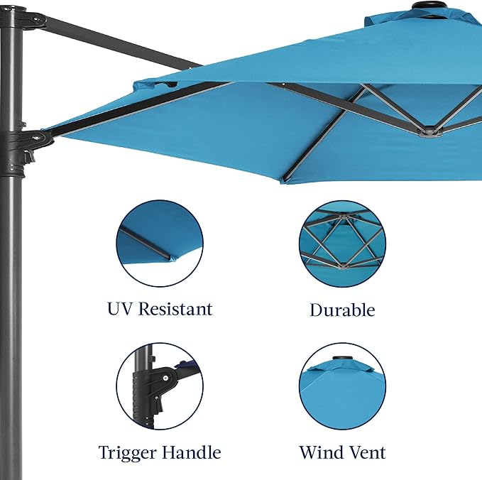 Best Choice Products 10ft Offset Cantilever Hanging Market Patio Umbrella, Smooth 360° Rotation, 8 Sturdy Ribs, Easy Adjustment - Sky Blue