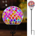 VCUTEKA Solar Outdoor Lights Garden Decor Mosaic Solar Garden Lights Waterproof Glass Ball LED Pathway Stake Light for Landscape Lawn Patio Yard Decoration 6 inch, Red