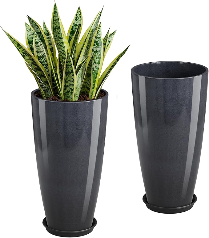 QCQHDU 21 inch Tall Planters for Outdoor & Indoor Plants, 2 Pack Sturdy Plant-Flower-Tree Pots for Front Porch Patio Deck Living Room Decor