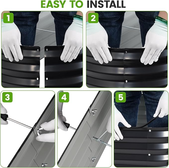 G GOOD GAIN Raised Garden Beds - 8x2x1.4ft Galvanized Planter Boxes Kit with Protective Tape & Gloves & Tools | Oval Metal Outdoor Raised Bed for Gardening Vegetables, Fruits, Flowers, Herbs, Grey