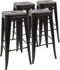 Devoko Metal Bar Stools 30" Indoor Outdoor Stackable Barstools Modern Style Industrial Vintage Counter Bar Stools Set of 4 (30 inch, Deep Black)
