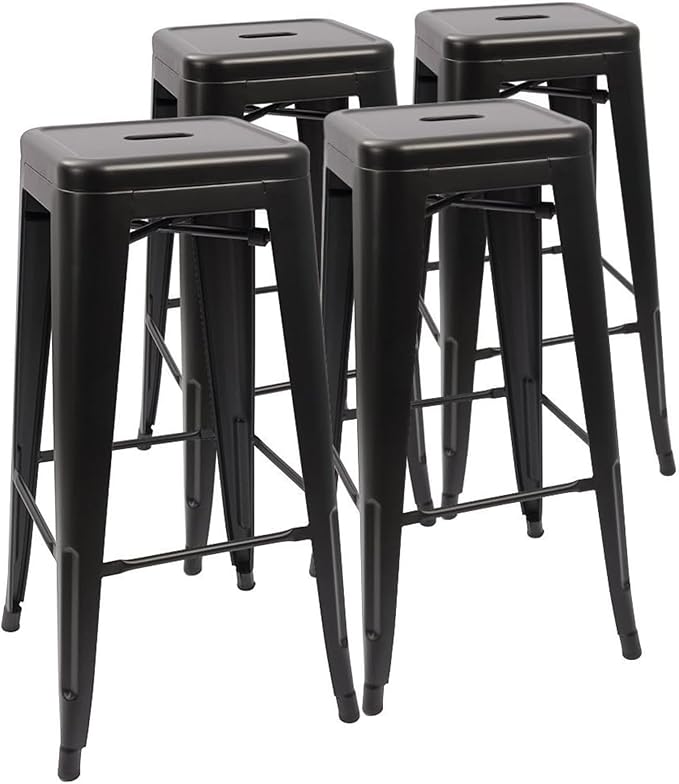 Devoko Metal Bar Stools 30" Indoor Outdoor Stackable Barstools Modern Style Industrial Vintage Counter Bar Stools Set of 4 (30 inch, Deep Black)