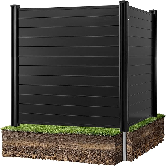VEVOR 2 Panels Outdoor Privacy Screen, 48 x 48 in Air Conditioner Fence with 27.6 in Ground Stakes, Pool Equipment Enclosure, Horizontal Vinyl Privacy Fence, Ideal for Trash Can and A/C Units, Black