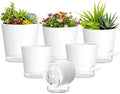 Plant Pots 4/5/5.5/6/6.5/7 Inch Self Watering Pots, 6 Pack Plastic Planters with Drainage Holes and Clear Saucers,Plastic Flower Pots,Nursery Planting Pot for Indoor Out Door Plants(White)