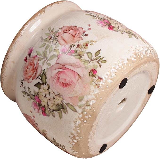 Ceramic Planter for Indoor Plants, 6.29 Inch Rose Pattern Crackle Glaze Flower Pot with Drainage Hole, Orchid Succulent Pots, European Farmhouse Bedroom Balcony Decor Gift, Pink