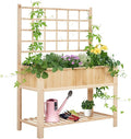 Outsunny 47'' Wooden Raised Garden Bed with Trellis, Coutryside Style Elevated Planter Box Stand with Open Storage Shelf, Spacious Planting Area for Vegetables, Herbs, Flowers