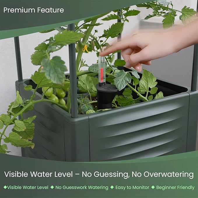 Tomato Planter Pot Tomato Box Raised Garden Bed 56.5" Tall Self-Watering and Water Indicator Planter for Tomato Outdoor Indoor Metal Trellis for Climbing Plants Large Reservoir-1 planter-not 2