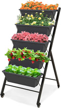 Giantex Vertical Raised Garden Bed on Wheels, Elevated Planter Raised Beds with Water Drainage, Freestanding 5 Container Boxes for Vegetables and Flowers Growing, Outdoor Indoor Patio Balcony