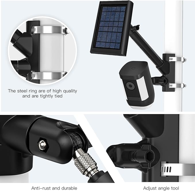 HOLACA 2-in-1 Pole Mounting Bracket for Stick Up Cam Pro Solar Panel, Spotlight Cam Pro/Plus and Stick Up Cam Battery/Wired Outdoor Mount Accessories for Ring SuperSolar Panel (Black)