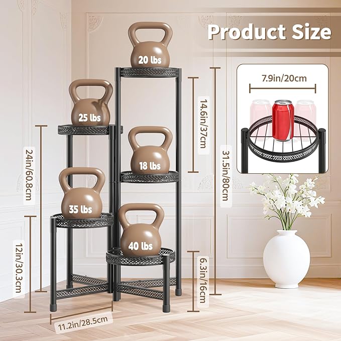 LASZOLA 5 Tiered Folding Tall Plant Stand Indoor Outdoor for Large Planter, Heavy Duty Metal Adjustable Multiple Flower Rack for Corner, Wrought Iron High Spiral Holder for Modern House Patio, Black