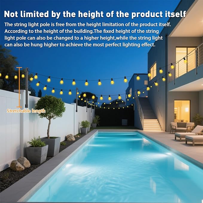 6 Pack String Light Poles,2.8Ft Light Poles for Outside String Lights,Outdoor Lights Pole with Fork,Metal Poles Stand for Patio Deck Backyard