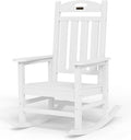 Oversized Outdoor Rocking Chair, High Back Patio Rocking Chair, HDPE All Weather Resistant Rocking Chairs for Patio,380lbs Weight Capacity, White