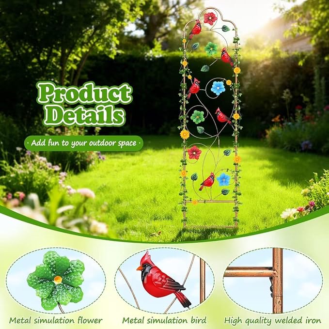2 Pack Metal Garden Trellis Arched Fence Trellises for Climbing Plants Outdoor, Roses, Vines, Flowers, and Vegetables Support, 60'' H x 12'' W Redbird