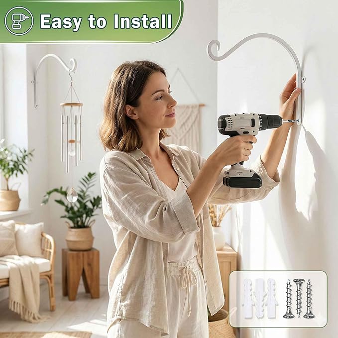 Qiang Ni Bird Feeder Hanger: 12-Inch Wall-Mounted Plant Bracket Outdoor - 4 Pieces White Plant Hooks for Hanging Flower Baskets
