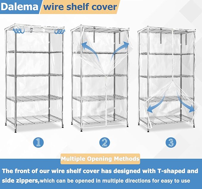 Waterproof Shelf Cover,Durable Dustproof Storage Wire Rack Covers,Outdoor Shelving Covers for Wire Shelves with Zipper 48''x24''x72'',Clear