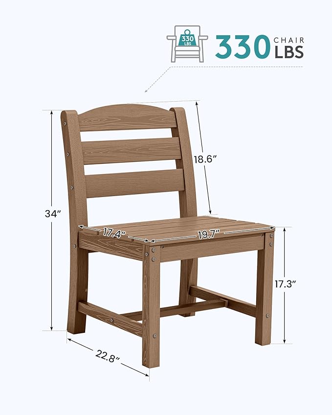 SERWALL Outdoor Dining Chairs Set of 4, All-Weather HDPE Patio Chair with 19.7" Widened Seat, for Backyard, Garden, Brown