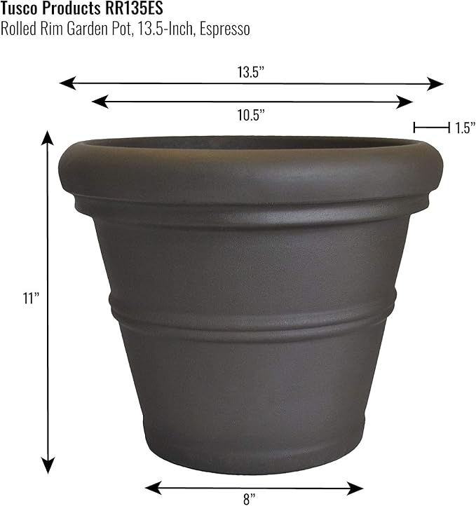 Tusco Products RR135ES Classic Rolled Rim Garden Planter, 13.5", Espresso