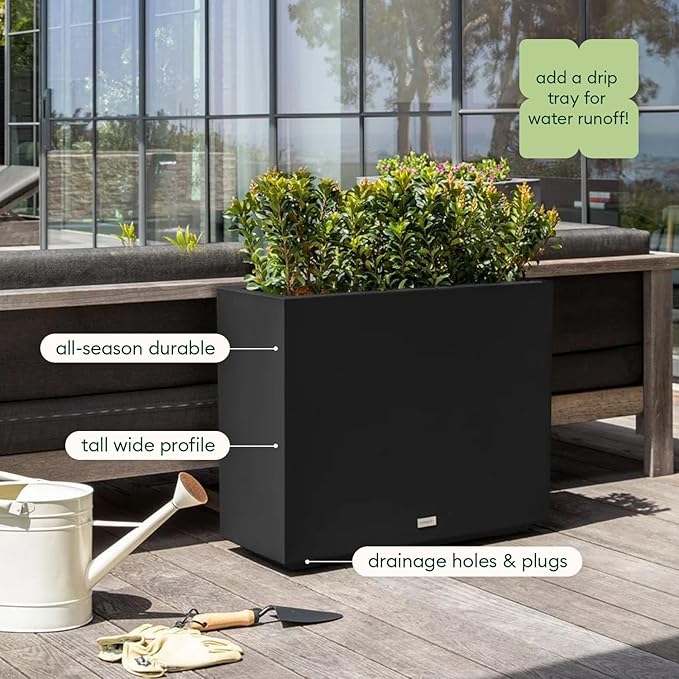 Veradek Block Series Span Plastic Planter - Tall Rectangular Planter for Indoor or Outdoor Patio/Porch | Durable All-Weather with Removable Insert Bucket | Modern Design for Plants, Flowers(2 Pack)