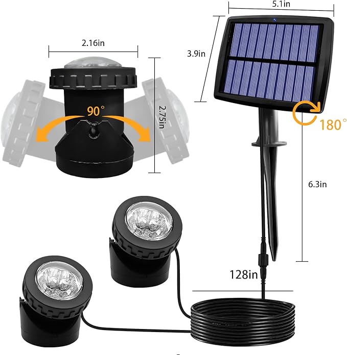 AVEKI Solar Pond Spotlights, 2 in 1 12 LED Solar Underwater Lights with Dual Head Waterproof Submarine Landscape Spotlight Security Lighting for Outdoor Patio Garden Fountain Pond