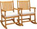 VINGLI Outdoor Rocking Chair, Weatherproof Rocker with Cushion, Wooden Rocking Bench Support 450 LBS for Patio, Yard, Garden, Outdoor or Indoors, Teak(2PCS)