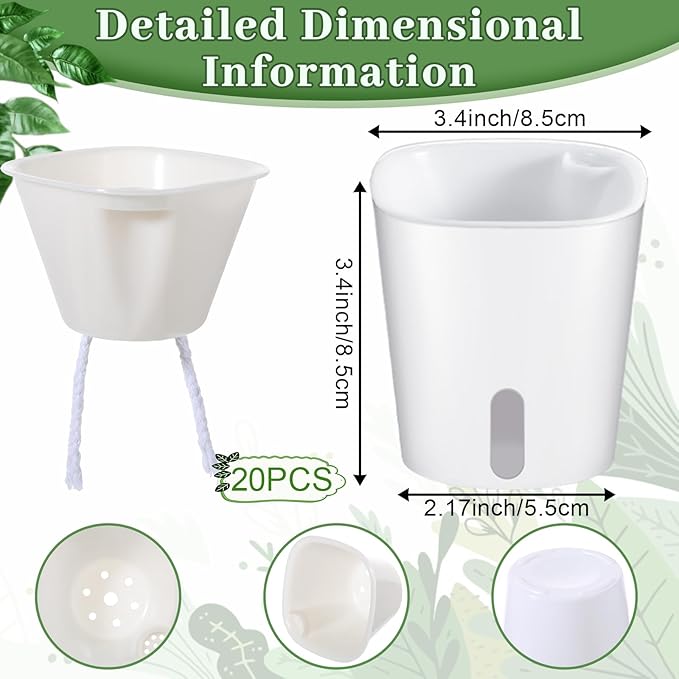 SHENLIU 3" Self Watering Pots, 20 Sets Plastic Self Watering Planters for Indoor Planters with Water Level Indicator and Multiple Vents Perfect for Succulents ﻿House Plants Flowers