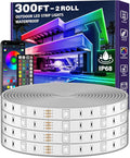 Outdoor LED Strip Lights Waterproof,IP68 Outside Led Light Strips Waterproof with Bluetooth App Remote Control,Music Sync RGB Exterior Led Rope Lights,for Balcony,Deck,Roof,Garden,Pool (300FT Outdoor)