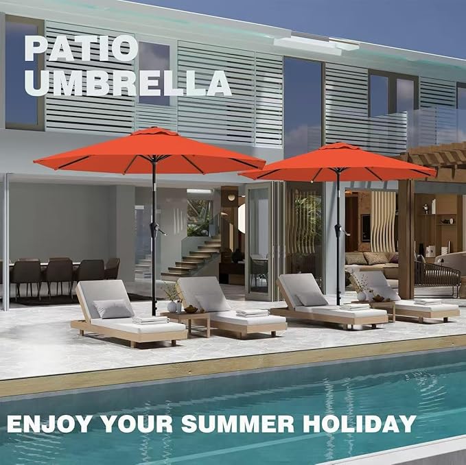 AreShark 9 FT Patio Umbrella for Outdoor, Outdoor Umbrella with Push Button Tilt and Crank, Outdoor Patio Umbrellas with 8 Sturdy Ribs for Market, Garden, Deck, Backyard, Pool (Orange)