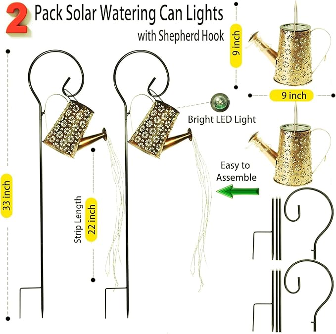 2 Pack Solar Watering Can with Lights,Solar Outdoor Garden Decor Waterproof Hanging Lantern Landscape Lights Outside Decorations for Yard Lawn Patio Gardening Gifts.