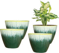 8 inch Plant Pots with Drainage Holes, Pack of 4 Plastic Flower Pots Indoor, Modern Glossy Finishing Planter for Indoor Outdoor Plants (Green Glaze, 4 Pack)