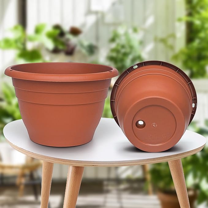 5 Pack 10 Inch Plant Pots Lightweight Planters with Drainage Holes,Durable Indoor & Outdoor Flower Pots for Garden,Patio & Home Decor(Pottery Red)