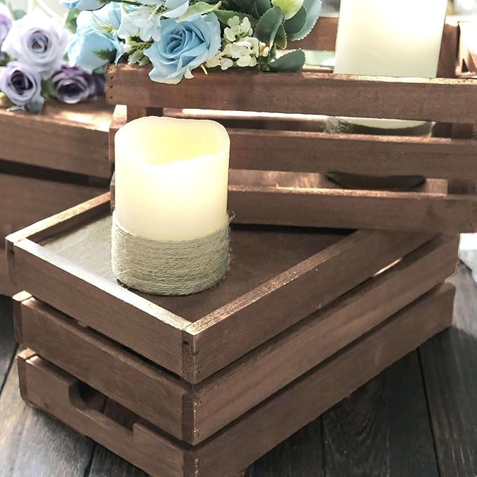 Efavormart Set of 3 Brown Rustic Wooden Nesting Crates with Built-in Handles, Decorative Farmhouse Storage Boxes and Display Containers for Wedding Decor and Storage