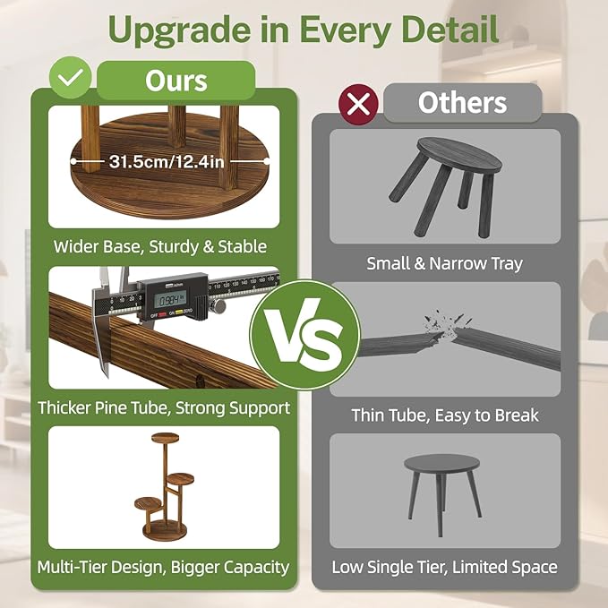 iDavosic.ly 3 Tier Plant Stand Indoor, Tiered Corner Wood Multiple Flower Holder Shelf, Tall Orchid Display Rack for Patio Porch Living Room Balcony Outdoor, Brown