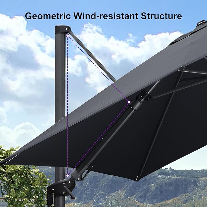PURPLE LEAF 9.8' X 9.8' Left-right Tilting Patio Umbrella Outdoor Cantilever Swivel Square Umbrella Aluminum Offset Umbrella with 360-degree Rotation for Garden Deck Pool Patio Grey