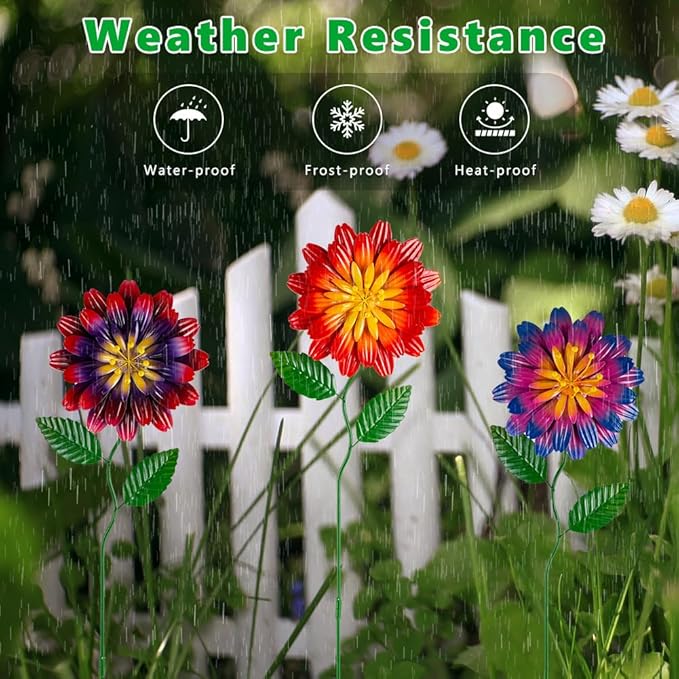 Metal Flowers for Outside,3 Pack Flowers Decorative Garden Stakes Spring Decor,Waterproof Metal Yard Art for Outside,Lawn,Patio,Yard