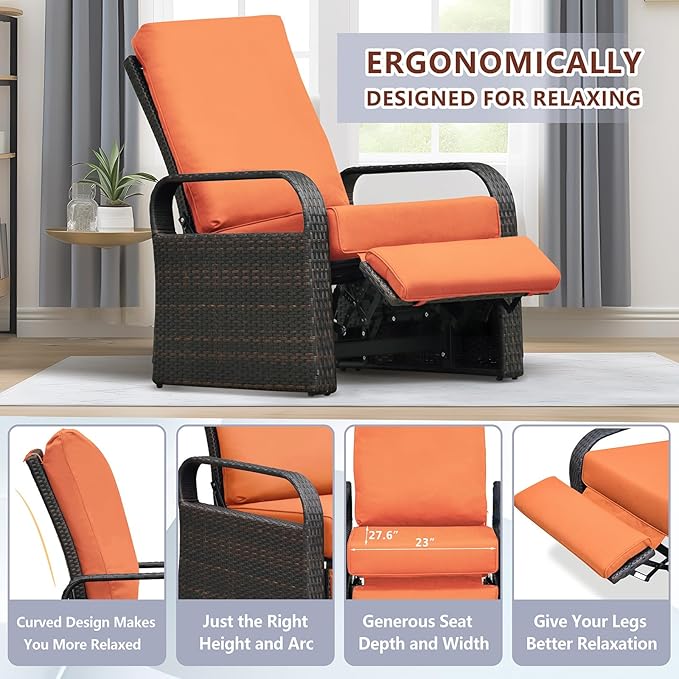 ART TO REAL Automatic Adjustable Patio Recliner Chair Relaxing Sofa Outdoor Wicker Armchair Furniture Aluminum Frame Lounge with Soft Thicken Cushion