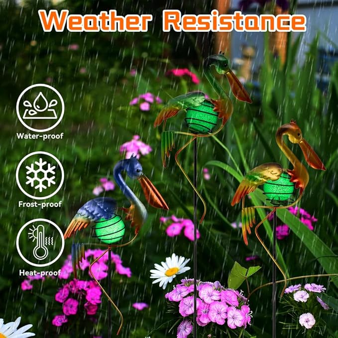 3Pcs Pelican Decorative Garden Stakes, 56.5''H Waterproof Glow in The Dark Metal Yard Decor,Luminous Spring Decorative Garden Stakes for Lawn Patio Pathway