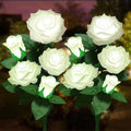 Solar Flower Lights Outdoor - Upgraded New Material Two Modes Realistic LED Solar Powered Waterproof Lights with 5 Roses, Solar Decorative Stake Lights for Garden (White, 2 Pack)