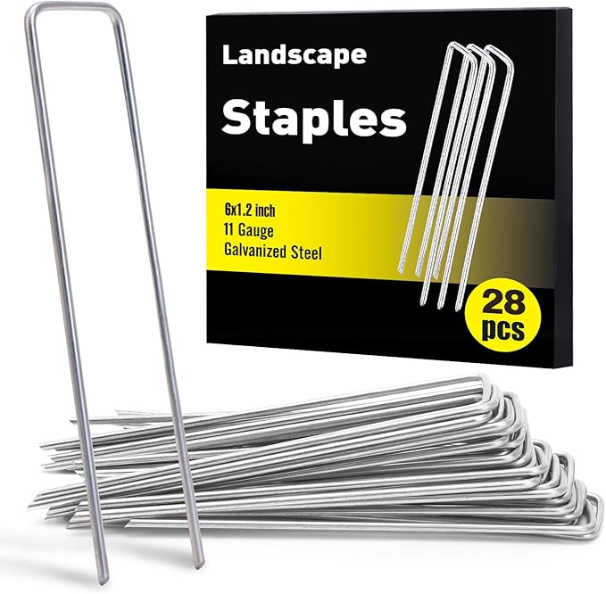 HongWay 28 Pack 6 Inch Landscape Staples, Garden Staples U Shape Tent Stakes Heavy Duty Galvanized 11 Gauge SOD Pins Yard Stakes for Ground Decorations, Landscaping Fabric, Turf, Lawn