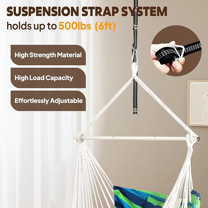 Chihee Hammock Chair 4.9ft x 3.9ft Max 500 Lbs Widen Hanging Swing 2 Cushions Included Metal Spreader Bar with Anti-Slip Grooves Portable Comfy Hanging Chair Side Pocket Bohemian Chair Indoor Outdoor