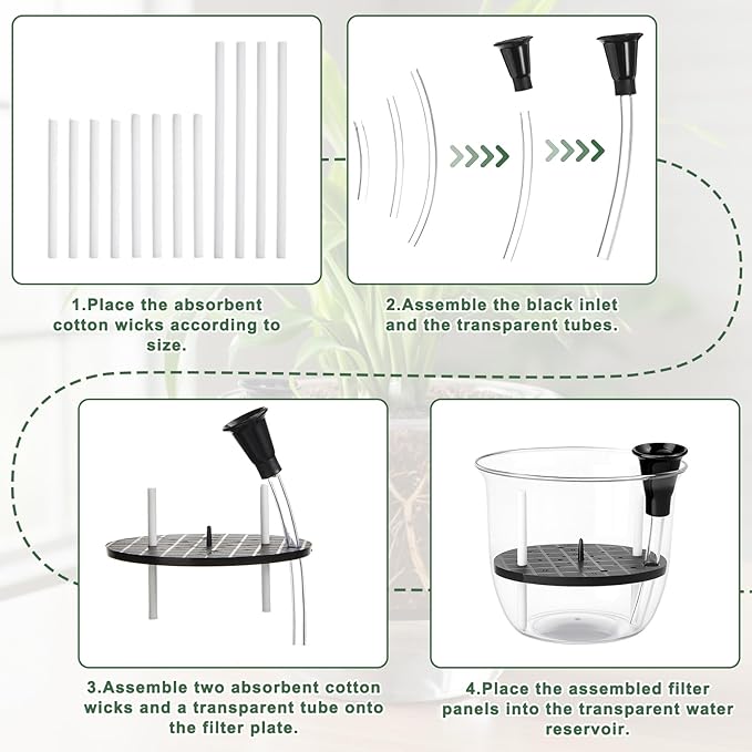 6 Pcs Clear Self Watering Pots for Indoor Outdoor Plants Flowers, 2 Each of 4, 5 and 6 Inch Self Watering Planters with Reservoir, Drainage Hole and Absorbent Cotton Rope