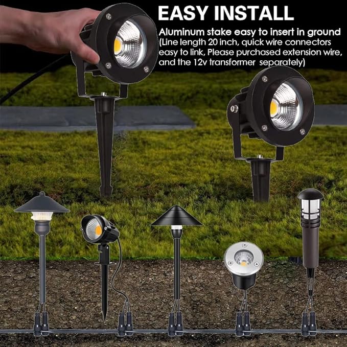 EAGLOD 20W Led Spotlights Outdoor Landscape Lights,Low Voltage Led Landscape Lighting, 12V ~24V AC/DC Waterproof Landscape Spotlights with Stake for Tree Flag Lights 3000K Ultra Warm White (4Pack)