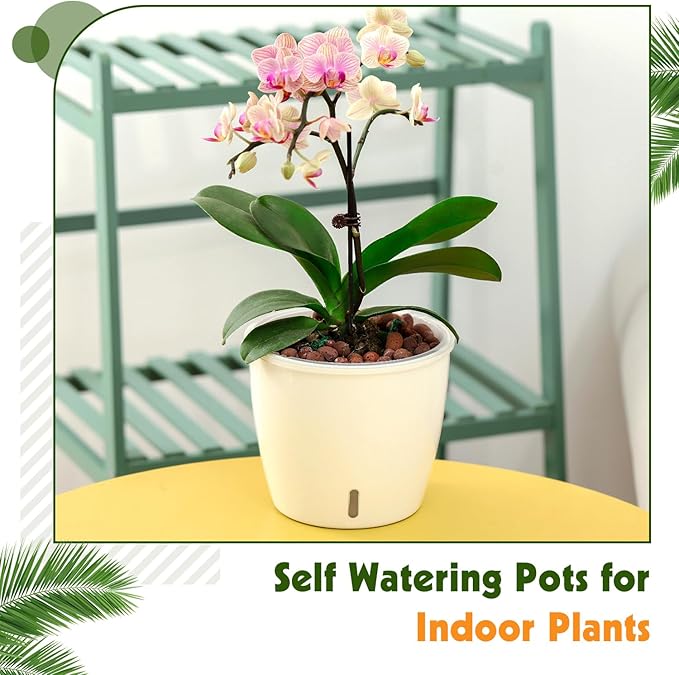 8-Pack 5 Inch Self Watering Pots, Indoor Planter with Indicator, Transparent Wick Pot for Orchids, Small African Violet Pot, for Plants