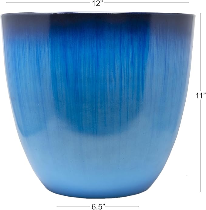 Gardener Select (EPR12-204) Large Egg Shaped Planter - Modern Indoor & Outdoor Decorative Flower Pot/Box (12 Inch, Blue Flower)