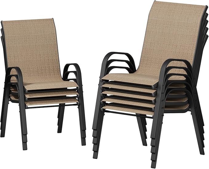 UDPATIO Patio Chairs Set of 8, Stackable Outdoor Dining Chairs with High Back, Breathable Textilene Fabric Outdoor Chair All Weather, 350LBS Capacity for Garden, Backyard (Brown)
