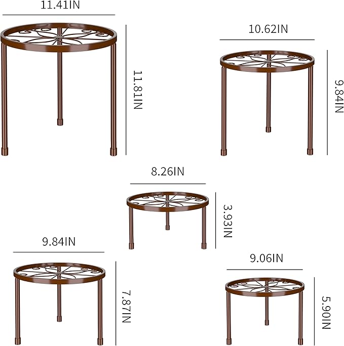 5-Pack Decent Metal Plant Stands, Heavy Duty Flower Pot Stands for Multiple Plant, Anti-Rust Iron Plant Pot Shelf, Decoration Racks for Home Indoor and Outdoor (5 Pack Bronze)