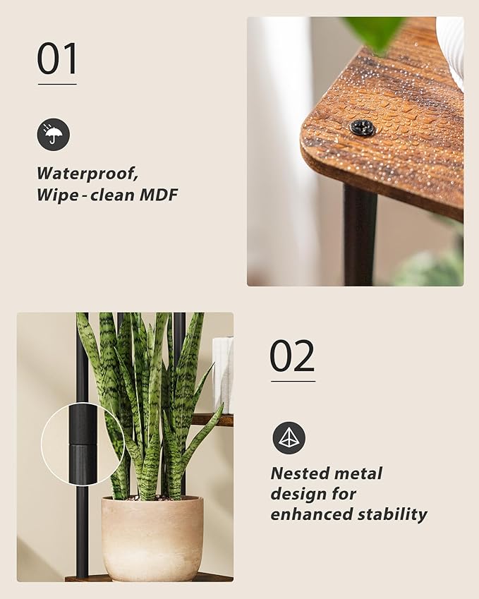 Tall Plant Stand Indoor 4 Tiered Plant Shelf for Multiple Plants Coner Shelf Stand Wood Plant Stand Metal Shelving for Living Room Bedroom Balcony Patio Brown Oak