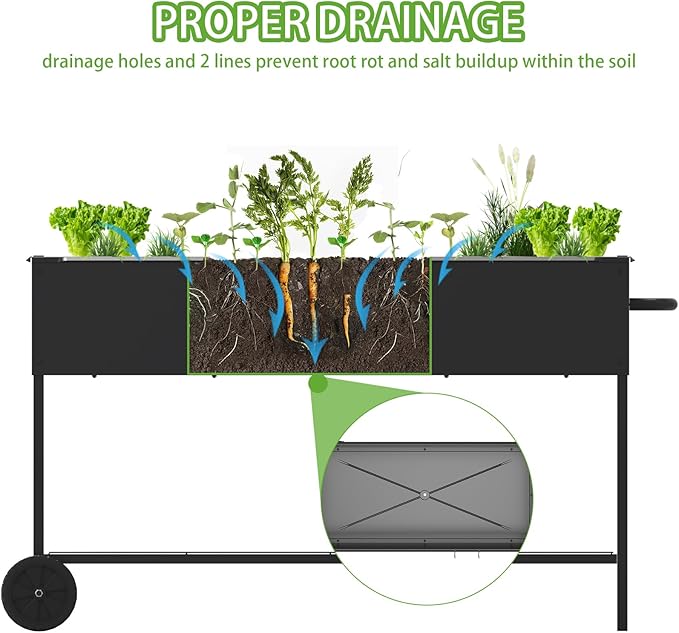 51 × 26 × 31.5 Inches Raised Garden Bed with Legs/Storage Shelf, Mobile Planter Box for Outdoor Plants, Elevated Garden Bed for Backyard, Balcony, Black