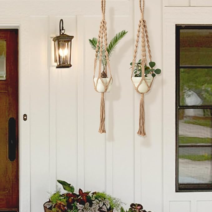2Pcs Macrame Plant Hangers (27.56”) Indoor & Outdoor, Boho Hanging Planters for Indoor & Outdoor Plants, Macrame Wall Hanging Decor for Flower Pots & Baskets (Pots Not Included)